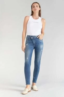 LE TEMPS DES CERISES Power Skinny Taille Haute 7/8ème Jeans Destroy Bleu N°2
