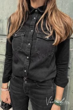 LE TEMPS DES CERISES Chemise En Jeans Josy Noire By Véronika Loubry -Mode Mix Soldes 222 fjosy000w1424ve 0403 imaged2