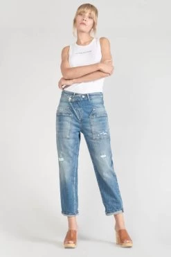 LE TEMPS DES CERISES Cosy Pocket Boyfit 7/8ème Jeans Destroy Bleu N°4