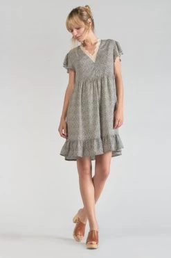 LE TEMPS DES CERISES Robe Aliette à Motif Beige Et Noir