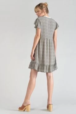 LE TEMPS DES CERISES Robe Aliette à Motif Beige Et Noir -Mode Mix Soldes 231 faliette00000mc 1004 imaged1