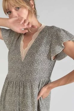 LE TEMPS DES CERISES Robe Aliette à Motif Beige Et Noir -Mode Mix Soldes 231 faliette00000mc 1004 imaged5