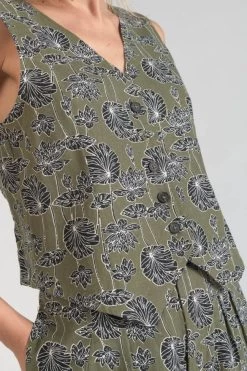 LE TEMPS DES CERISES Gilet Gish Kaki à Motif Fleuri -Mode Mix Soldes 231 fgish00000000sm 9071 imaged1