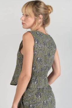 LE TEMPS DES CERISES Gilet Gish Kaki à Motif Fleuri -Mode Mix Soldes 231 fgish00000000sm 9071 imaged4