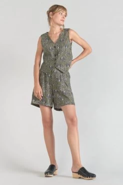 LE TEMPS DES CERISES Gilet Gish Kaki à Motif Fleuri -Mode Mix Soldes 231 fgish00000000sm 9071 imaged5