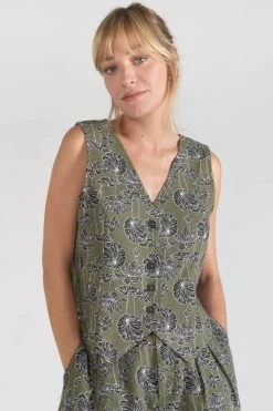 LE TEMPS DES CERISES Gilet Gish Kaki à Motif Fleuri -Mode Mix Soldes 231 fgish00000000sm 9071 imaged7