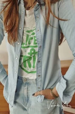 LE TEMPS DES CERISES Chemise En Jeans Nude Bleue By Véronika Loubry