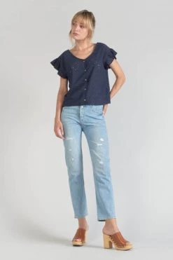 LE TEMPS DES CERISES Top Pedrina Ajouré Bleu Marine