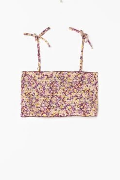 LE TEMPS DES CERISES Top Court Janisgi à Motif Floral Rose Et Jaune -Mode Mix Soldes 231 gjanisgi00000sm 2777 imaged4