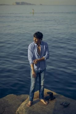 LE TEMPS DES CERISES Chemise Bolko En Lin Mélangé Bleu Ciel