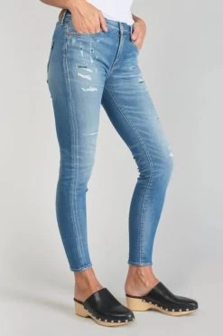 LE TEMPS DES CERISES Dames Power Skinny 7/8ème Jeans Destroy Bleu N°4