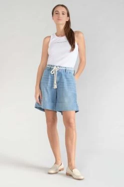 LE TEMPS DES CERISES Bermuda Hellia En Jeans Bleu Clair