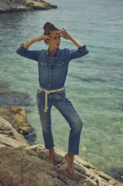 LE TEMPS DES CERISES Precieux Taille Haute 7/8ème Jeans Destroy Bleu N°3