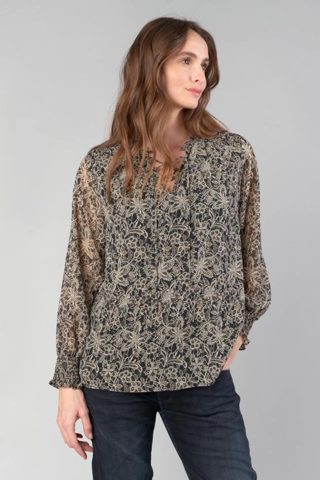 LE TEMPS DES CERISES Blouse Melody Noire à Motif Fleuri 4 LE TEMPS DES CERISES Blouse Melody Noire à Motif Fleuri – Image 2