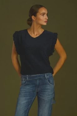 LE TEMPS DES CERISES Top Nea Bleu Nuit Irisé