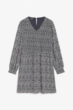 LE TEMPS DES CERISES Robe Meyagi à Motif Floral Bleu Nuit Et Blanc