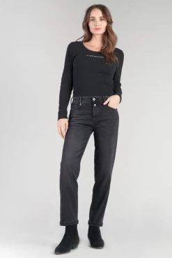 LE TEMPS DES CERISES Basic 400/18 Mom Taille Haute 7/8ème Jeans Noir N°1
