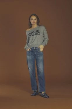 LE TEMPS DES CERISES Fafa 400/18 Mom Taille Haute 7/8ème Jeans Destroy Bleu N°3